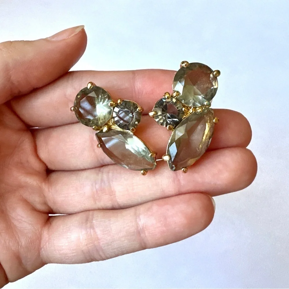 Kate Spade Gold Plate Grey Crystal Rhinestone Cluster Pierced Earrings